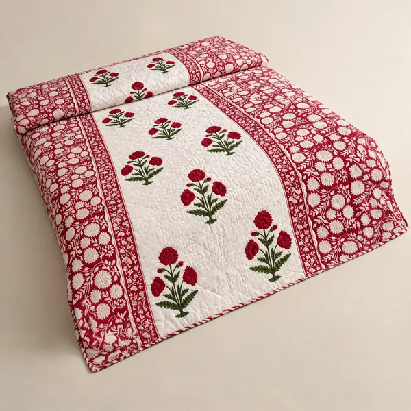White_&_Red_Organic_Percale_Cotton_King_Size_AC_Quilts_For_Unisex