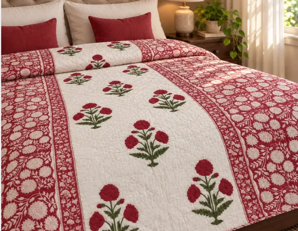 White_&_Red_Organic_Percale_Cotton_King_Size_AC_Quilts_For_Unisex