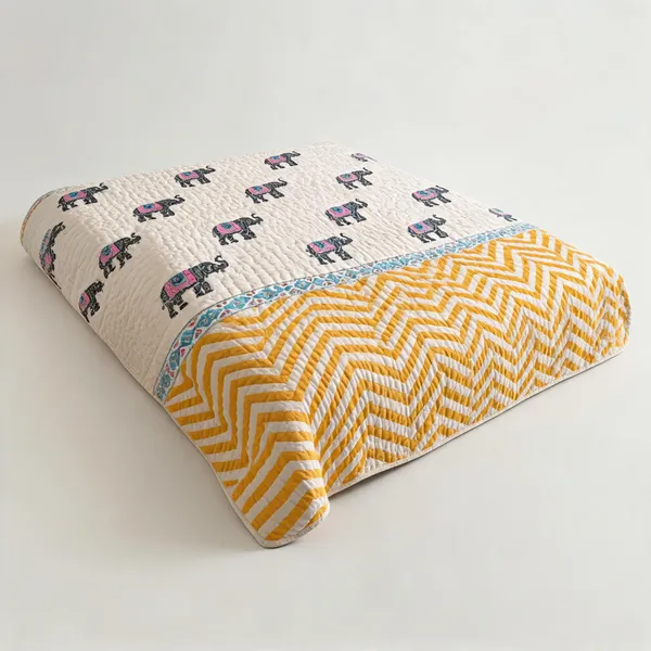 White_Blue_Yellow_Organic_Percale_Cotton_King_Size_AC_Quilts_For_Unisex