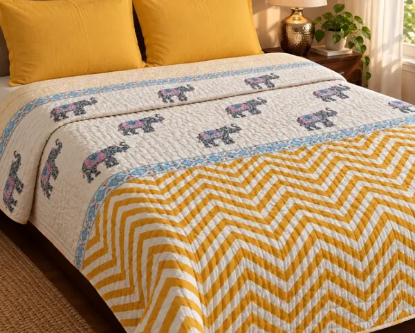 White_Blue_Yellow_Organic_Percale_Cotton_King_Size_AC_Quilts_For_Unisex