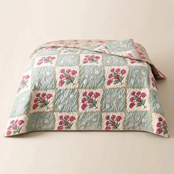 Sage_Green_Pink_Organic_Percale_Cotton_King_Size_AC_Quilts_For_Unisex