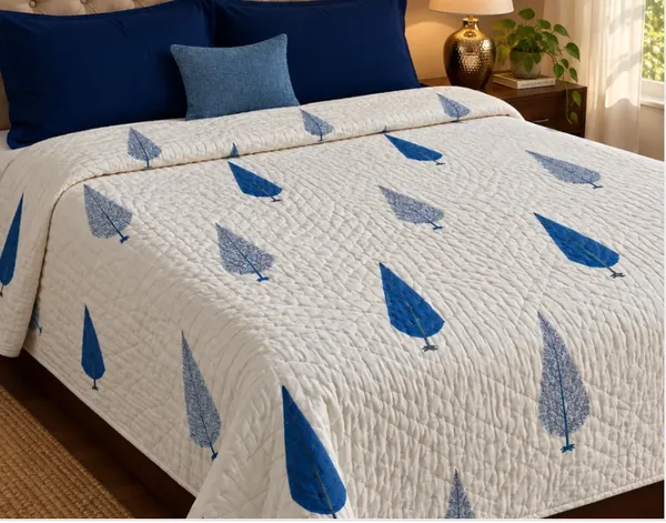 White_&_Blue_Organic_Percale_Cotton_King_Size_AC_Quilts_For_Unisex