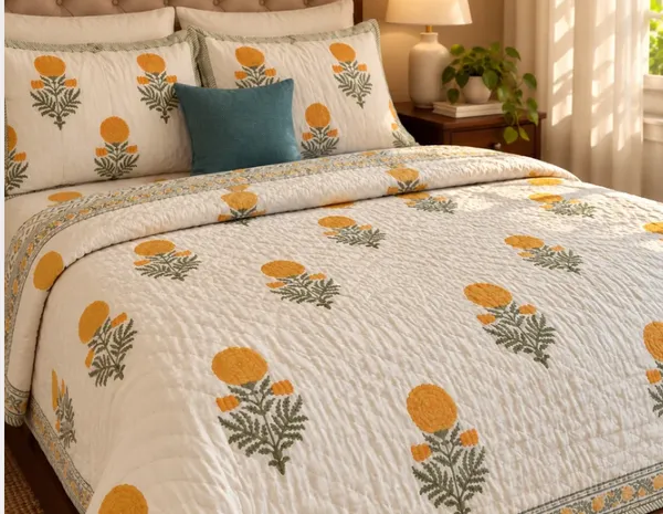 Beige_Yellow_Organic_Percale_Cotton_King_Size_AC_Quilts_For_Unisex