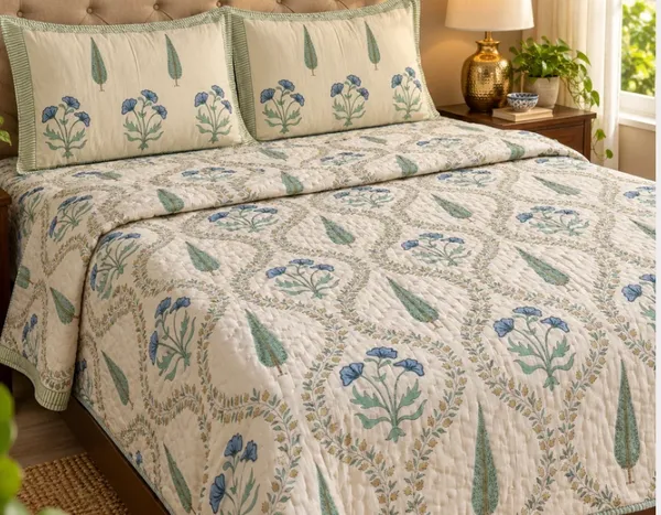 Blue_Green_Organic_Percale_Cotton_King_Size_AC_Quilts_For_Unisex