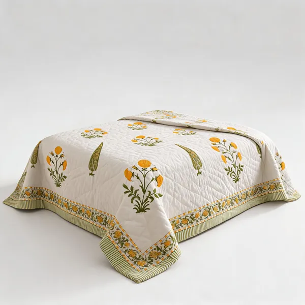 Yellow_Green_Organic_Percale_Cotton_King_Size_AC_Quilts_For_Unisex