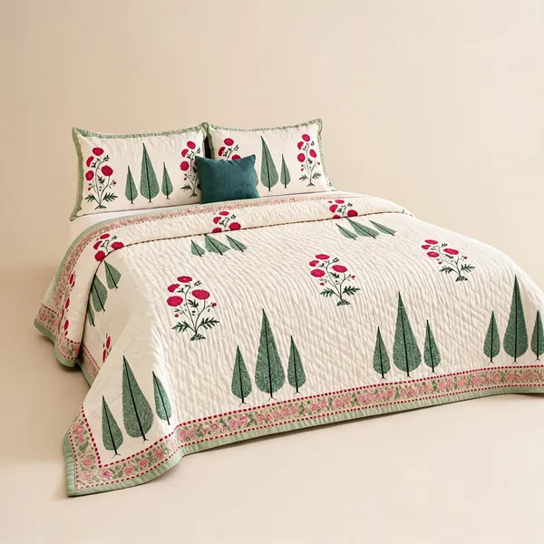 Green_Magenta_Organic_Percale_Cotton_King_Size_AC_Quilts_For_Unisex