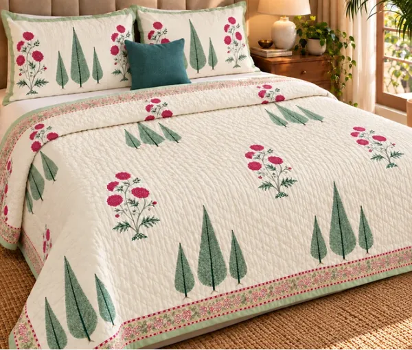 Green_Magenta_Organic_Percale_Cotton_King_Size_AC_Quilts_For_Unisex