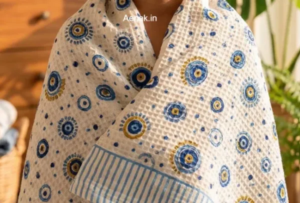 White_Blue_Waffle_Cotton_Bathing_Towel_For_Boys_&_Girls
