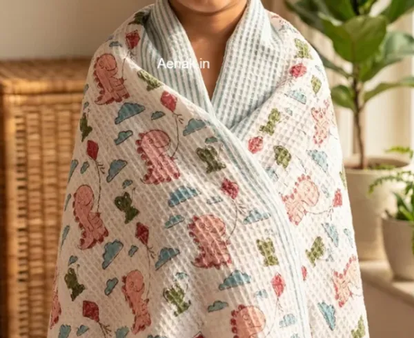 White_Red_Waffle_Cotton_Bathing_Towel_For_Boys_&_Girls