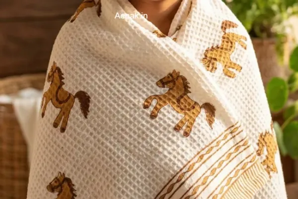 Handblock_Brown_Horse_Waffle_Kids_Towel