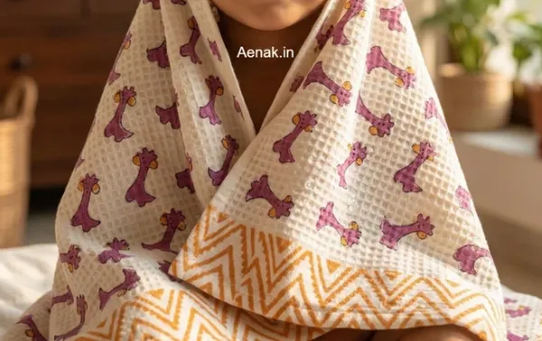 White_Magenta_Waffle_Cotton_Bathing_Towel_For_Boys_&_Girls