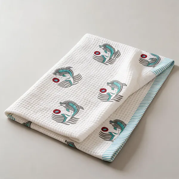 White_Blue_Waffle_Cotton_Bathing_Towel_For_Boys_&_Girls