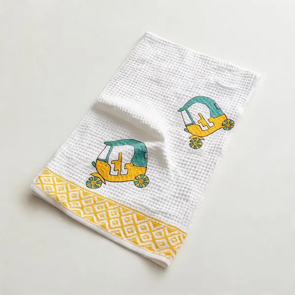 White_Yellow_Waffle_Cotton_Bathing_Towel_For_Boys_&_Girls