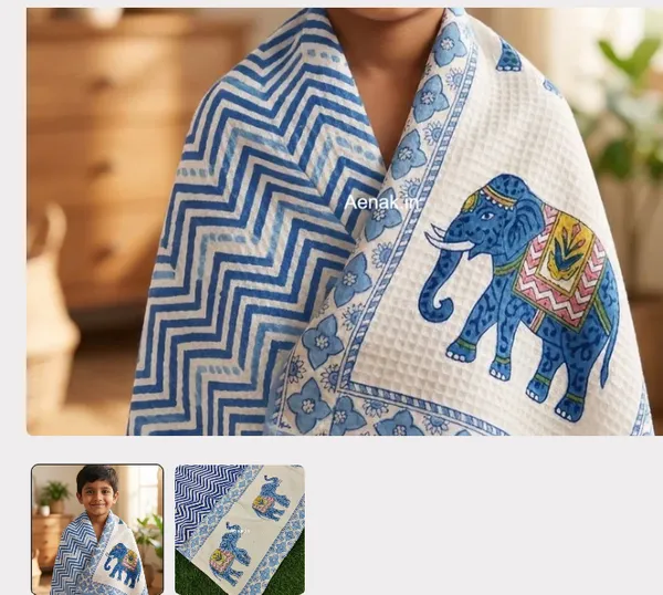 White_Blue_Waffle_Cotton_Bathing_Towel_For_Boys_&_Girls