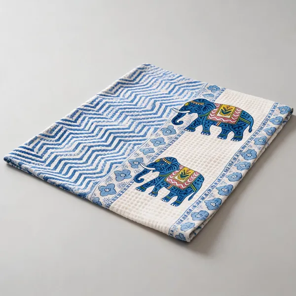 White_Blue_Waffle_Cotton_Bathing_Towel_For_Boys_&_Girls