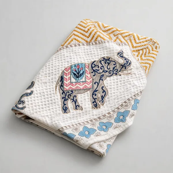 White_Yellow_Grey_Waffle_Cotton_Bathing_Towel_For_Boys_&_Girls