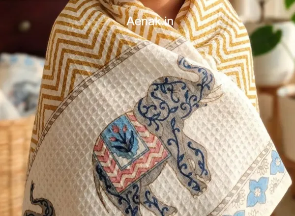 White_Yellow_Grey_Waffle_Cotton_Bathing_Towel_For_Boys_&_Girls