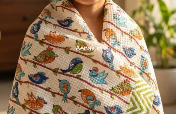 White_Blue_Green_Waffle_Cotton_Bathing_Towel_For_Boys_&_Girls