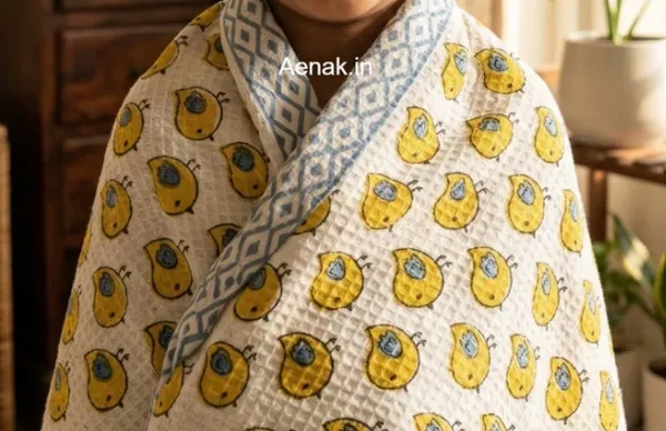 Handblock_Yellow_Sparrow_Waffle_Kids_Towel