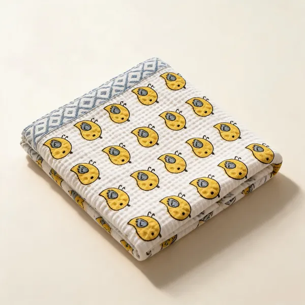 White_Yellow_Grey_Waffle_Cotton_Bathing_Towel_For_Boys_&_Girls