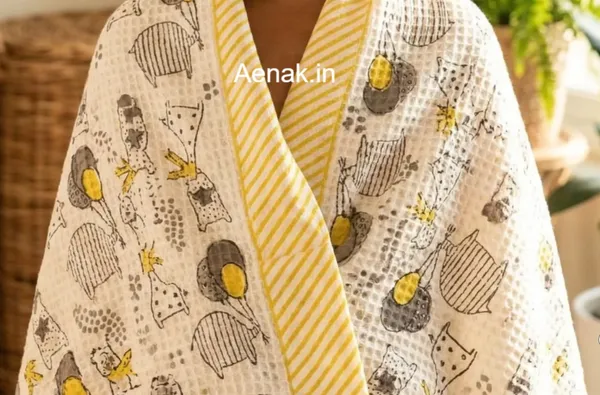 White_Yellow_Grey_Waffle_Cotton_Bathing_Towel_For_Boys_&_Girls
