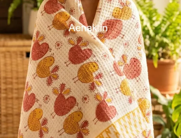Orange_Pink_Waffle_Cotton_Bathing_Towel_For_Boys_&_Girls
