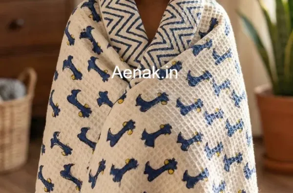 White_Blue_Waffle_Cotton_Bathing_Towel_For_Boys_&_Girls