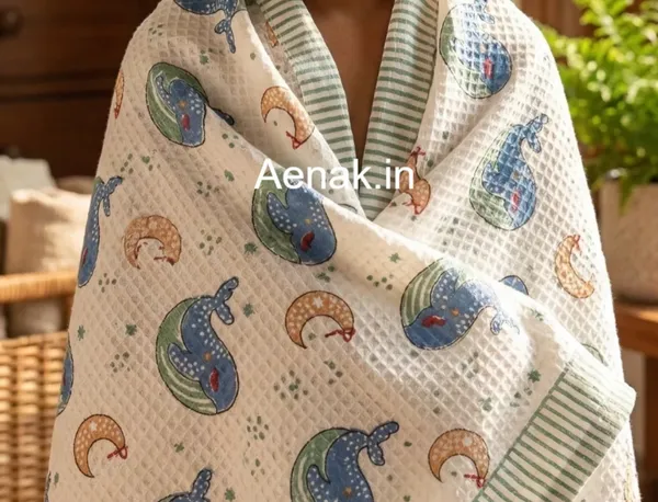 White_Blue_Waffle_Cotton_Bathing_Towel_For_Boys_&_Girls