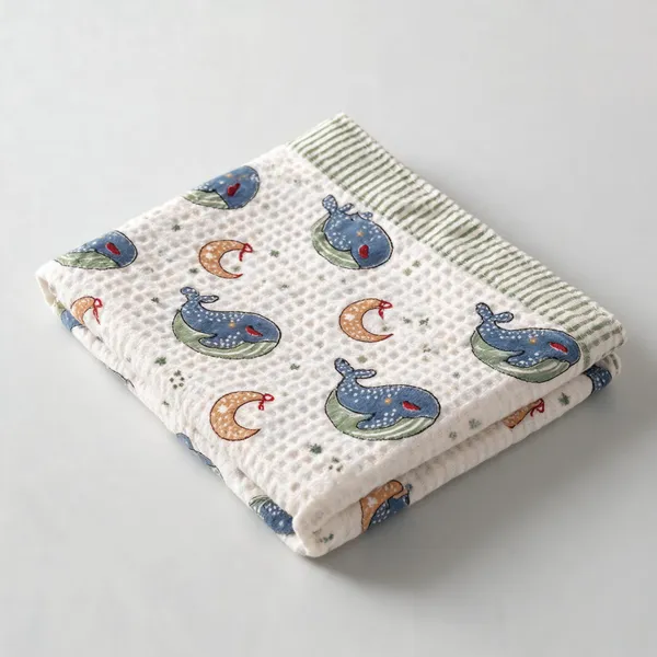 White_Blue_Waffle_Cotton_Bathing_Towel_For_Boys_&_Girls