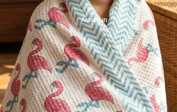 White_Pink_Waffle_Cotton_Bathing_Towel_For_Boys_&_Girls