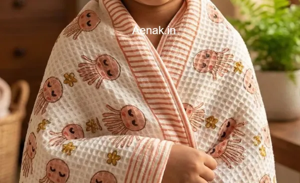 White_Peach_Waffle_Cotton_Bathing_Towel_For_Boys_&_Girls