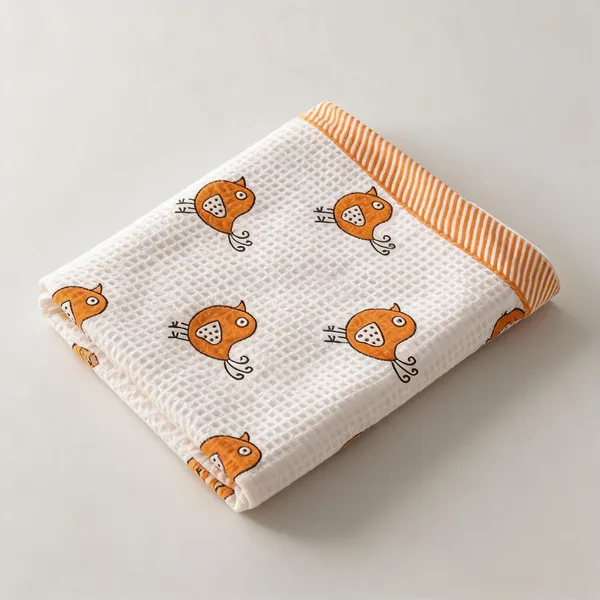 White_Orange_Waffle_Cotton_Bathing_Towel_For_Boys_&_Girls