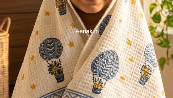 White_Blue_Waffle_Cotton_Bathing_Towel_For_Boys_&_Girls