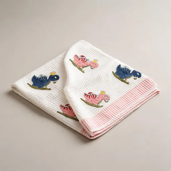 White_Blue_Red_Waffle_Cotton_Bathing_Towel_For_Boys_&_Girls