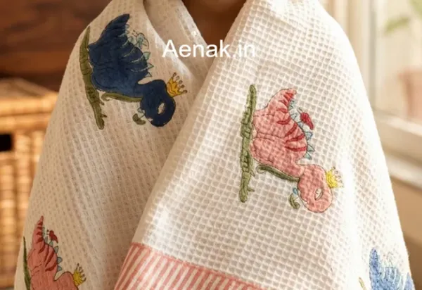 White_Blue_Red_Waffle_Cotton_Bathing_Towel_For_Boys_&_Girls