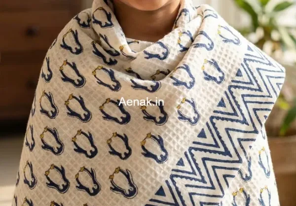 White_Blue_Waffle_Cotton_Bathing_Towel_For_Boys_&_Girls
