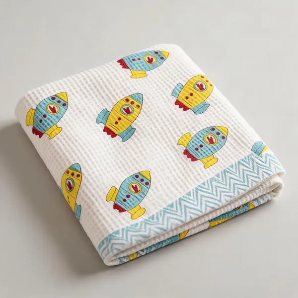 White_Sky_Blue_Yellow_Waffle_Cotton_Bathing_Towel_For_Boys_&_Girls