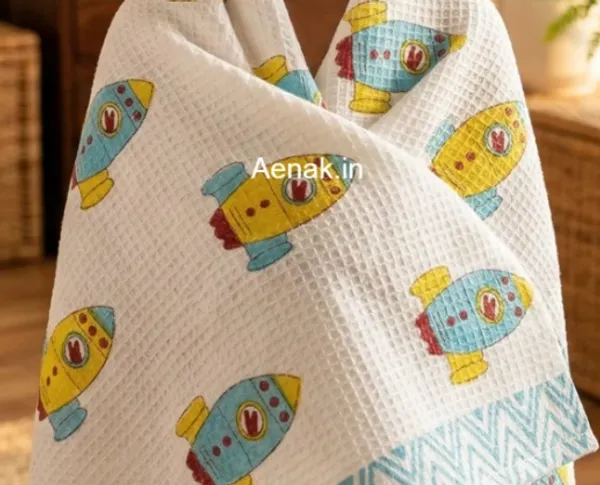 White_Sky_Blue_Yellow_Waffle_Cotton_Bathing_Towel_For_Boys_&_Girls