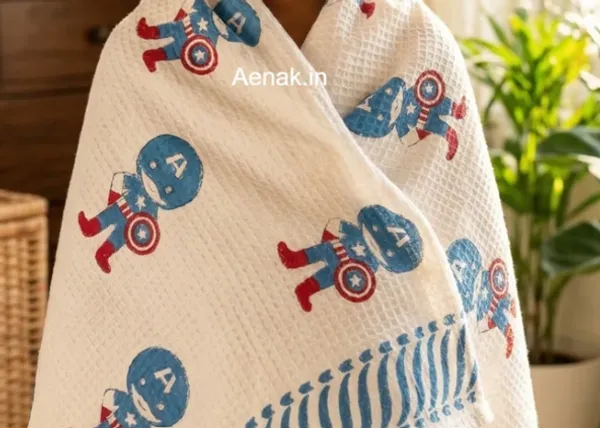 White_Blue_Red_Waffle_Cotton_Bathing_Towel_For_Boys_&_Girls