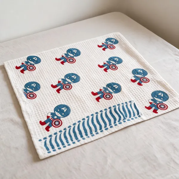 White_Blue_Red_Waffle_Cotton_Bathing_Towel_For_Boys_&_Girls