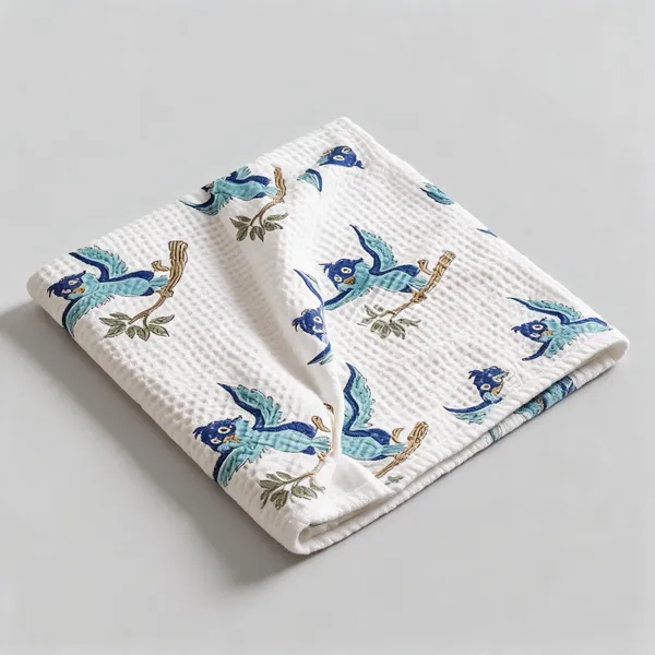 White_Blue_Waffle_Cotton_Bathing_Towel_For_Boys_&_Girls
