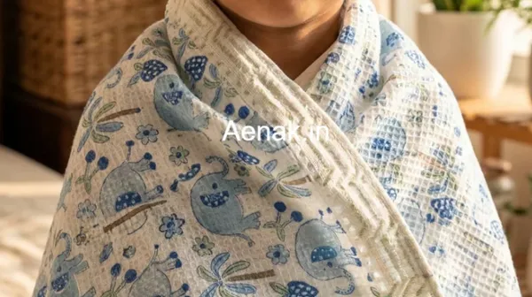 White_Blue_Waffle_Cotton_Bathing_Towel_For_Boys_&_Girls
