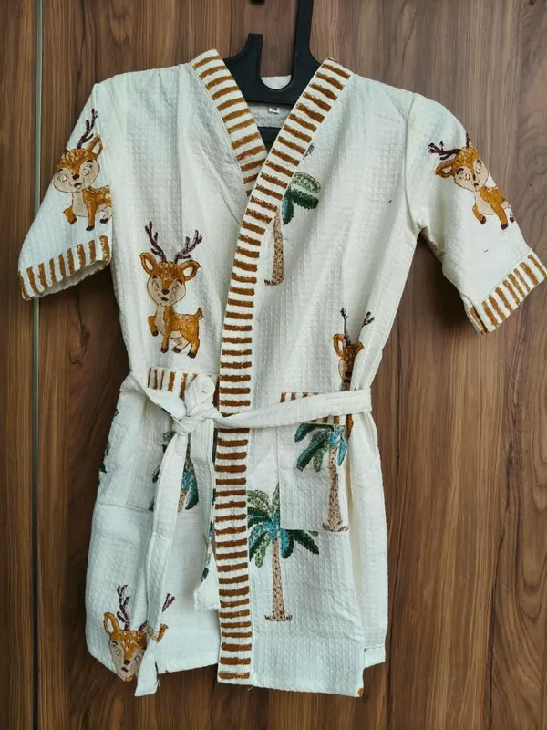 Multicolor_Waffle_Cotton_Kids_Bathrobes_For_Boys_&_Girls
