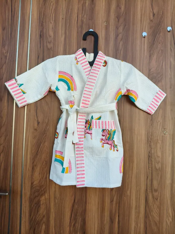 Multicolor_Waffle_Cotton_Kids_Bathrobes_For_Boys_&_Girls