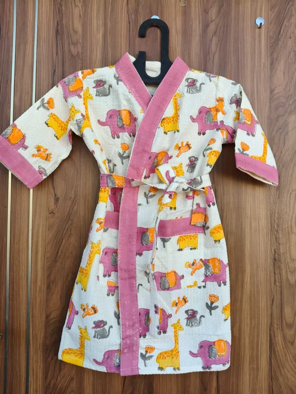 Multicolor_Waffle_Cotton_Kids_Bathrobes_For_Boys_&_Girls