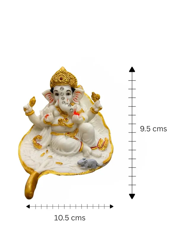 Lord_Ganesha_Idol_Statue_In_White_Gold_Ganpati_Murti_With_Mouse_On_Leaf_Base_Handcrafted_Hindu_Deity_Figurine_For_Home_Temple_Puja_Room_Festive_Gifting