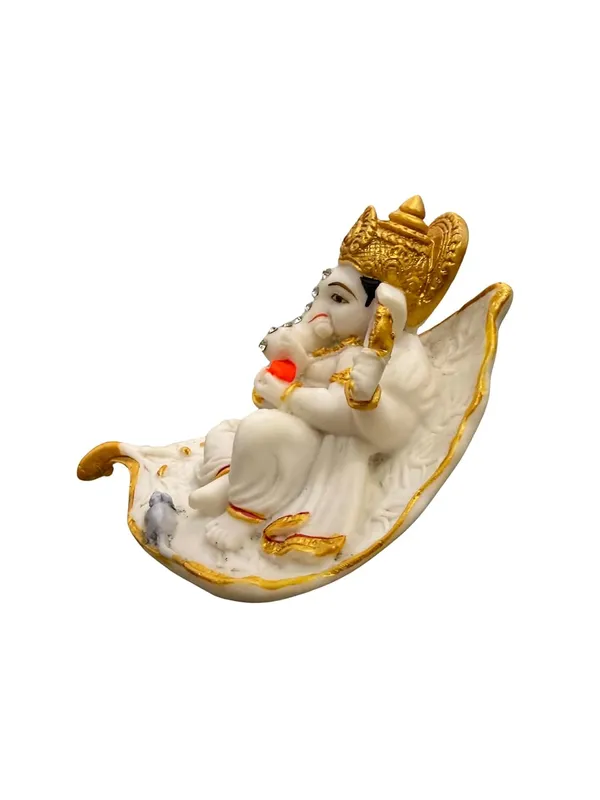 Lord_Ganesha_Idol_Statue_In_White_Gold_Ganpati_Murti_With_Mouse_On_Leaf_Base_Handcrafted_Hindu_Deity_Figurine_For_Home_Temple_Puja_Room_Festive_Gifting