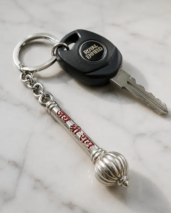 Jai_Shree_Ram_Keychain_Silver_Gada_Design