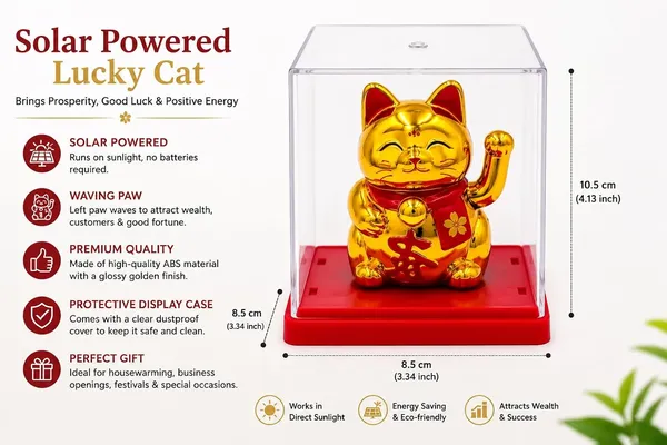 Maneki_Neko_Lucky_Cat_Figurine_Gold_Solar_Powered_With_Display_Case