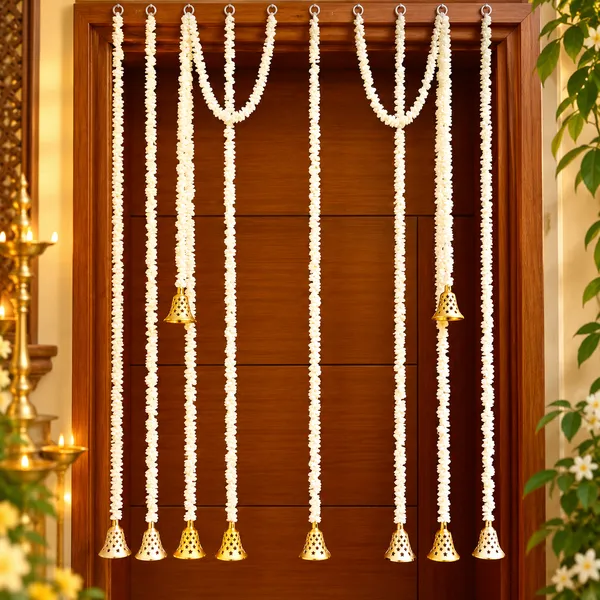 Sridha_Artificial_Jasmine_Flower_Door_Hanging_Toran_with_Golden_Bells_[5_Pc]_|_5_White_Mogra_Garland_Curtains_for_Main_Door,_Pooja_Room,_Mandir_&_Festive_Decoration